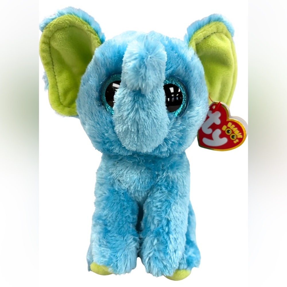 Ty Beanie Boos-Trunkles the Blue Elephant-Glitter Eyes-Stuffed Animal.